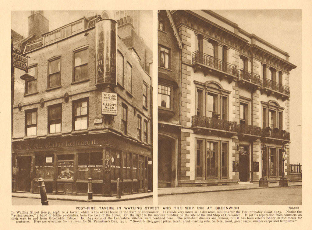 Post-fire London taverns. Ye Olde Watling Street. Ship Inn, Greenwich 1926